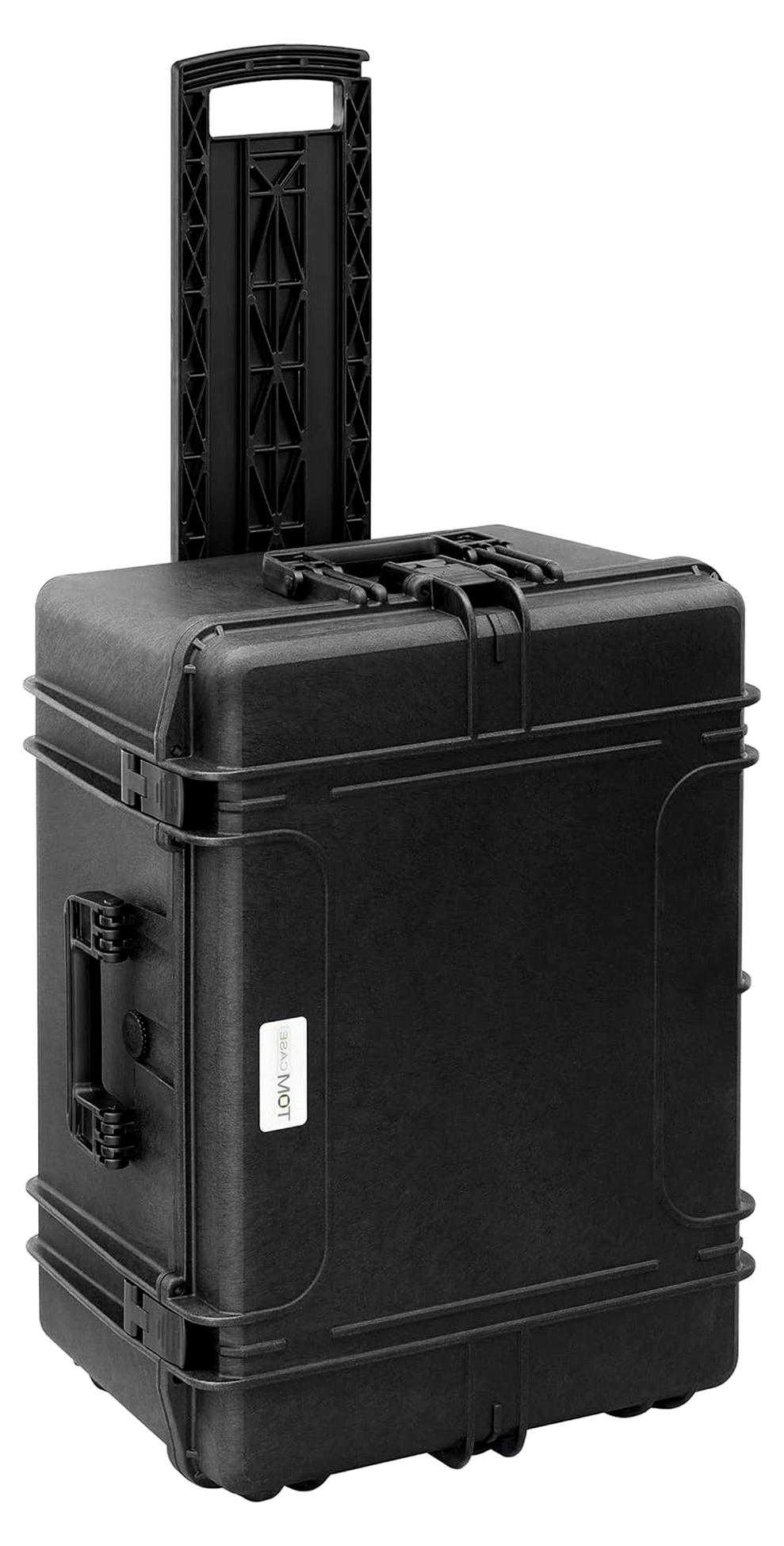 Outdoor Case mit Trolley, 62x46x34 cm, großer wasserdichter Koffer mit Schaumstoffeinlage aus Würfelschaum, Hardcase, Fotokoffer, Kamerakoffer, Transportkoffer (Schwarz)