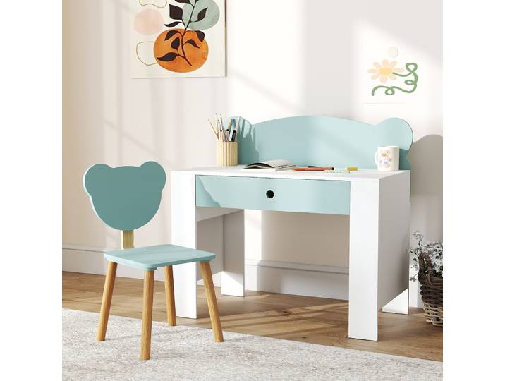 AIYAPLAY Bureau Enfant avec Tiroir et Chaise Ourson Vert