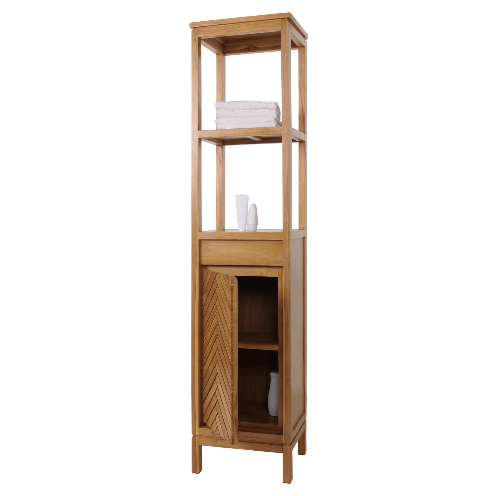 Teak-Hochschrank MCW-M74, Badschrank, 1 Tür 4 Fächer, hochwertiges B-Grade-Teak (Kernholz, 20-30 Jahre) 181x40x35cm
