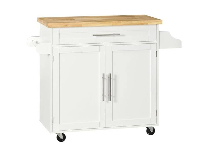 Meuble rangement cuisine chariot de cuisine avec plan de travail tiroir porte-épices blanc MDF TYNQER