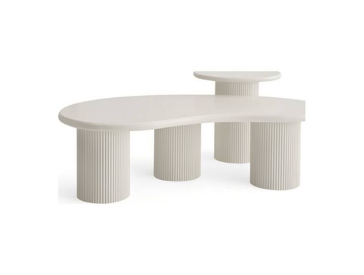Feeling4Home Couchtisch Evan 2er-Set Ø50/130x70 cm, Cream White (2er-Set), Markante Formensprache mit modernem Säulendesign