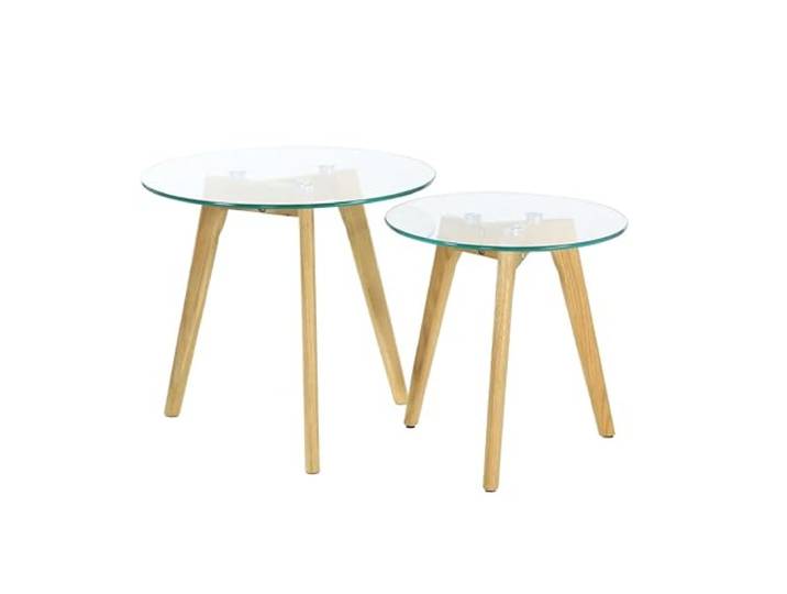 Tisch Metalldöschen Sekuritglas - Lot de 2 Holz und Glas, 2er-Set Satztische, Wohn- oder Esszimmer, 50x50x43,5 cm, transparent