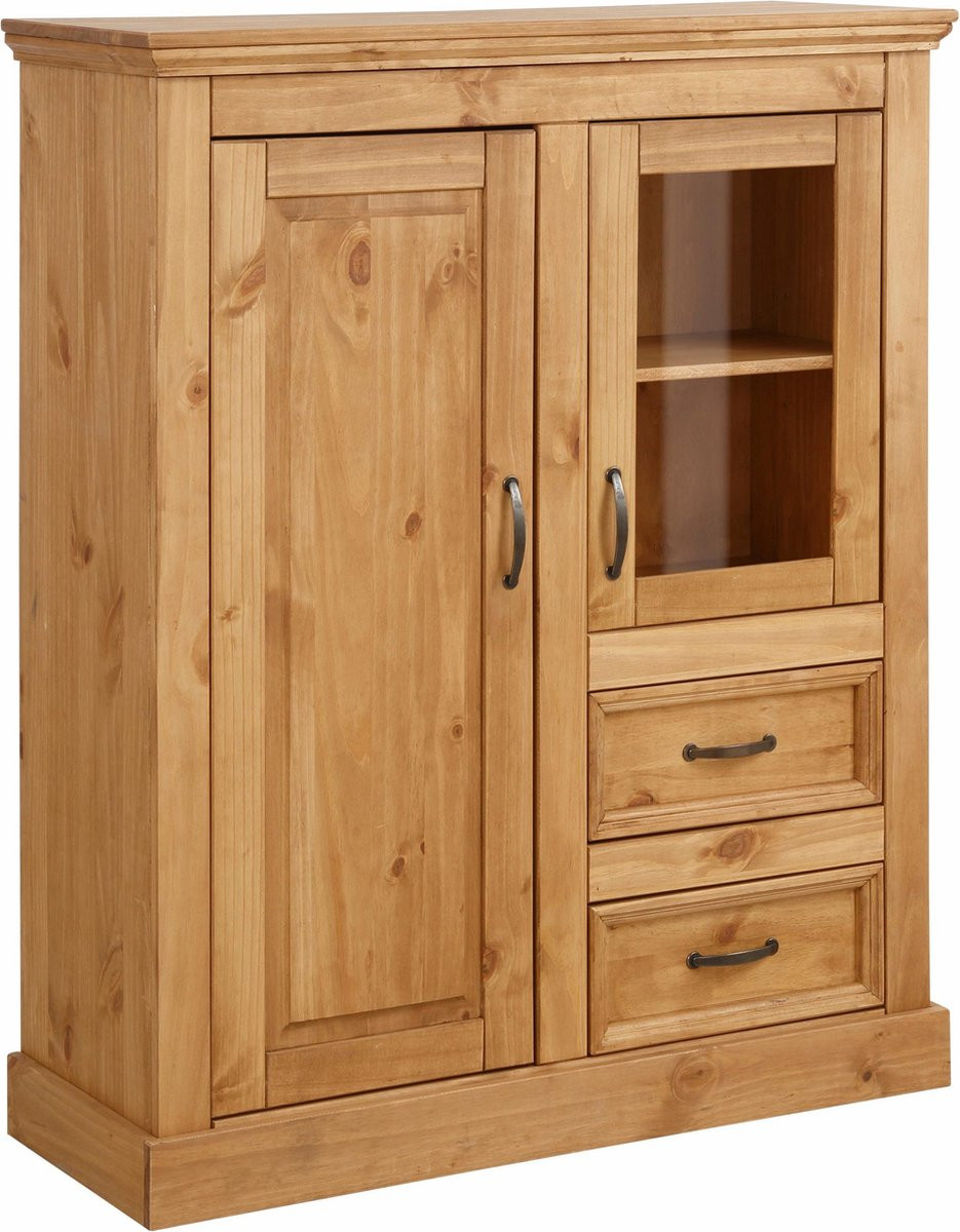 Notio Living Highboard met glazen deuren, houten deuren en lades van massief hout, Breedte: 120 cm