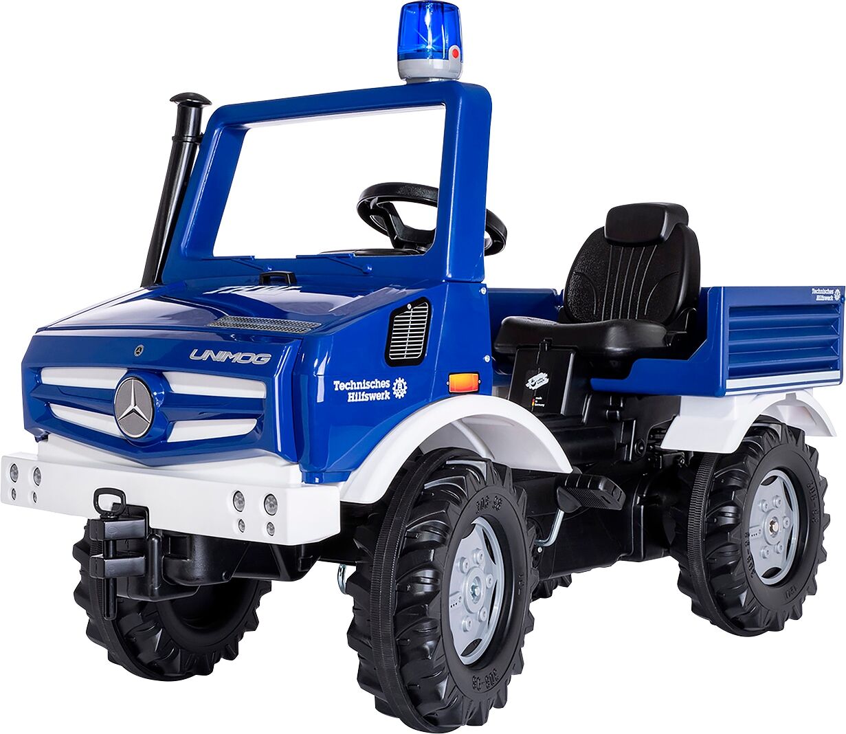 Tretfahrzeug ROLLY TOYS "rollyUnimog THW", grün (blau), Tretfahrzeuge, KinderB:54cm H:81cm T:118cm, Kunststoff, Tretfahrzeug, inkl. rollyFlashlight, B:54cm H:81cm T:118cm