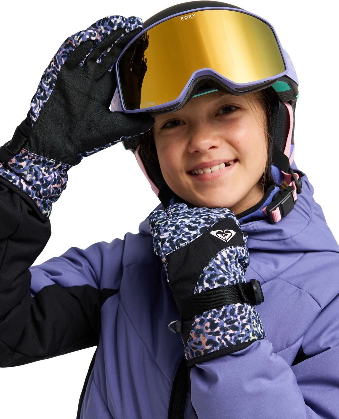 Snowboardhandschuhe ROXY "Roxy Jetty", Kinder, Gr. L, bunt (twilight lila wildin out), Kunstfaser, Handschuhe Snowboardhandschuhe