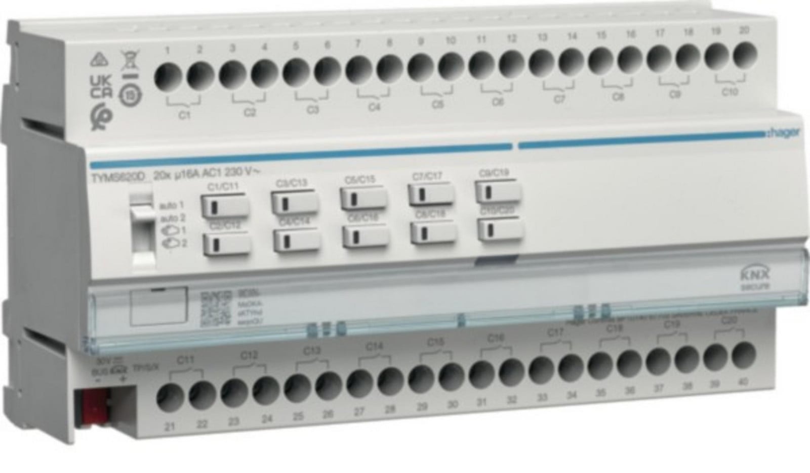 Hager TYMS620D schakel- en jaloezie-actor, 20/10-voudig, KNX Secure