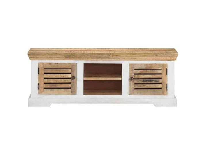 TUERYAFEK TV-Schrank Massivholz Mango 110x30x40 cm Handgefertigt, 2 Tuerfaecher, 2 Offene Faecher, Stauraum fuer Multimedia