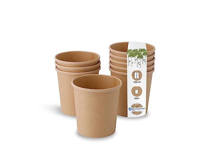 BIOZOYG Bio Pappbecher Speisebecher Kraft-Karton Becher braun I Kompostierbare Becher Suppen-Becher To Go Eisbecher Pappe I 500 Bio Einweg-Becher biologisch abbaubar 400 ml