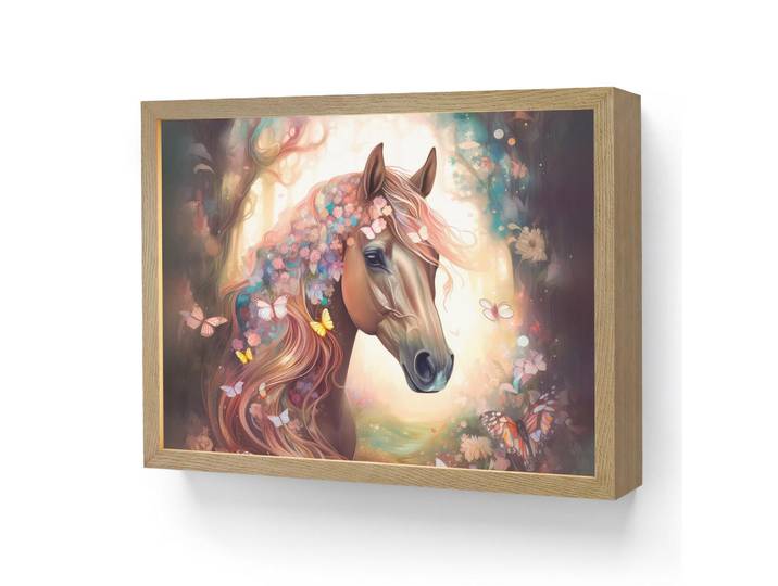 OnlyWow Wandleuchte MIT Akku Pferd - Natur - Blumen - Schmetterlinge - Wald 40x30 cm, Dunkelbraun, Rechteckig, LED integrated, 40x30x8 cm, Lampen & Leuchten, Innenbeleuchtung, Wandleuchten