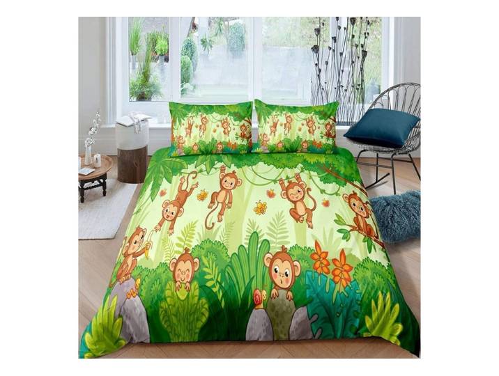 LuxusKollektion Kinderbettwäsche Bettwäscheset Affen Wildtiermuster 135x200cm grün