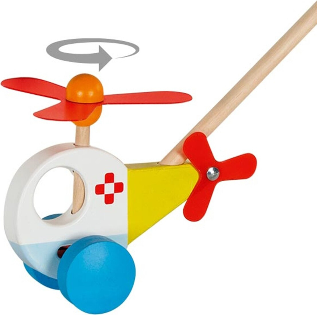 Goki Houten duwfiguur helikopter loopfiets voor kinderen