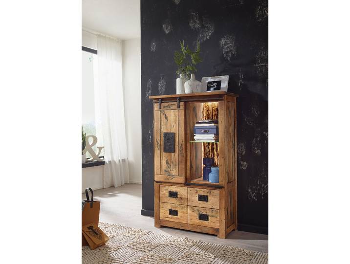 Buffet haut éclairé 90 x 150 x 45cm Marron
