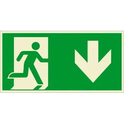 SafetyMarking® Rettungszeichen-Aufkleber Notausgang rechts, abwärts 30 cm x 15 cm