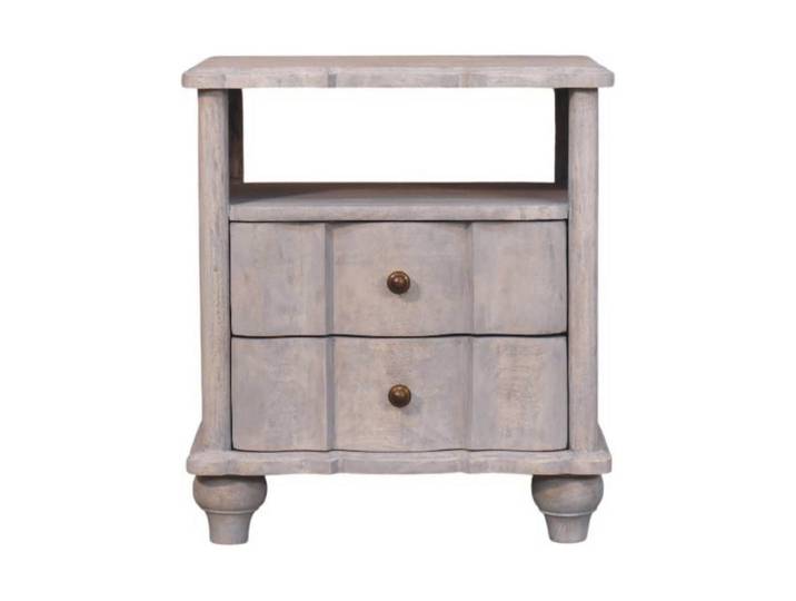 Artisan Furniture Nachttisch mit Acid-Wash-Finish, 2 Schubladen, 1 offene Ablage, grau, Grau, Holz, Echtholz,Mangoholz, Quadratisch, 55x63x40 cm, Schlafzimmer, Nachttische