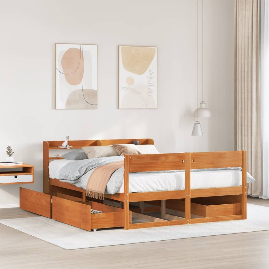 Prolenta Massief houten bed met lades voor volwassenen, 160 x 200 cm
