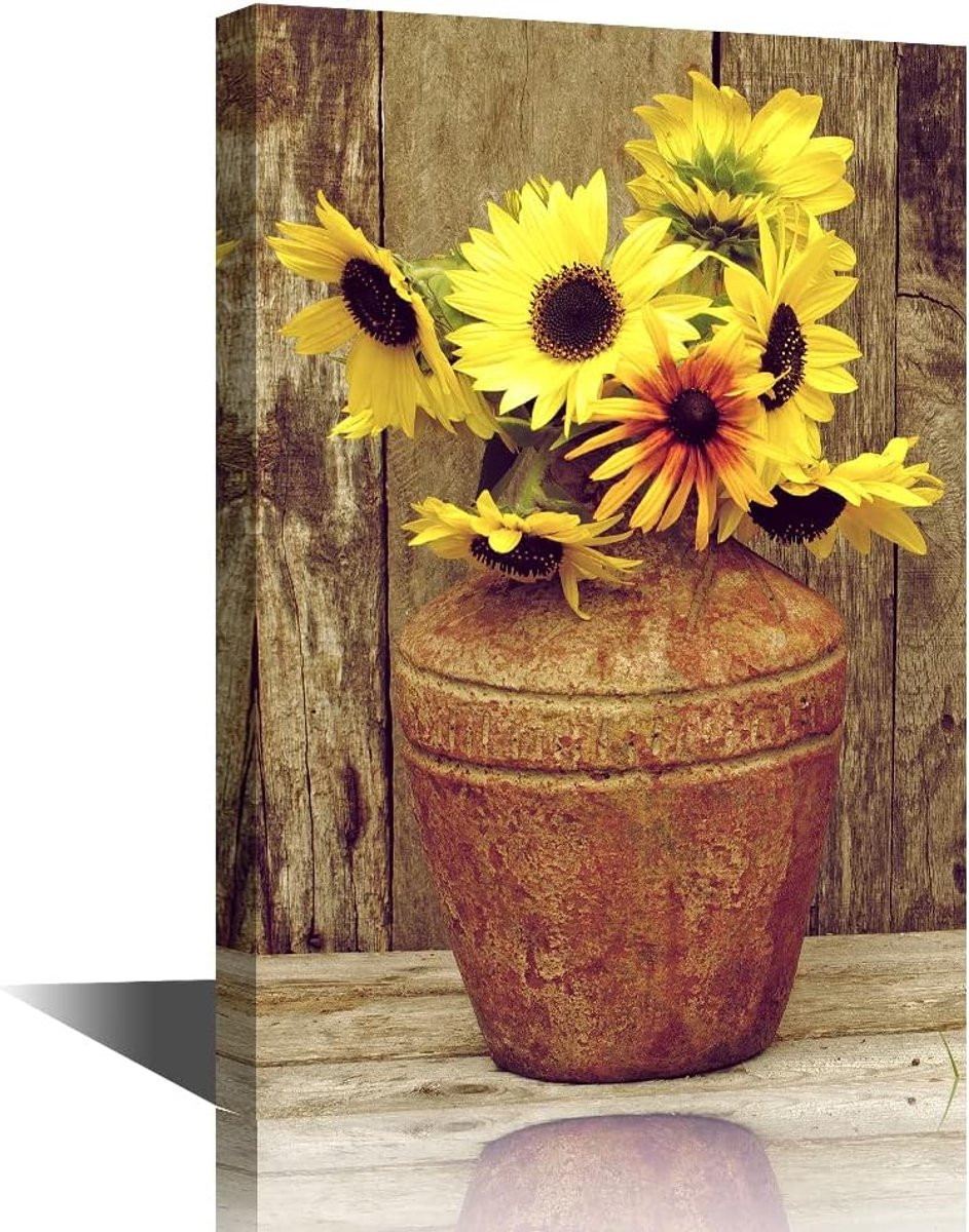 Canvas Muurkunst Bloemen Schilderij Geel - 40 x 61 cm