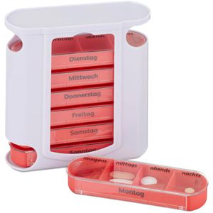 Relaxdays Tablettenbox 7 Tage, morgens, mittags, abends, nachts, weiß / rot