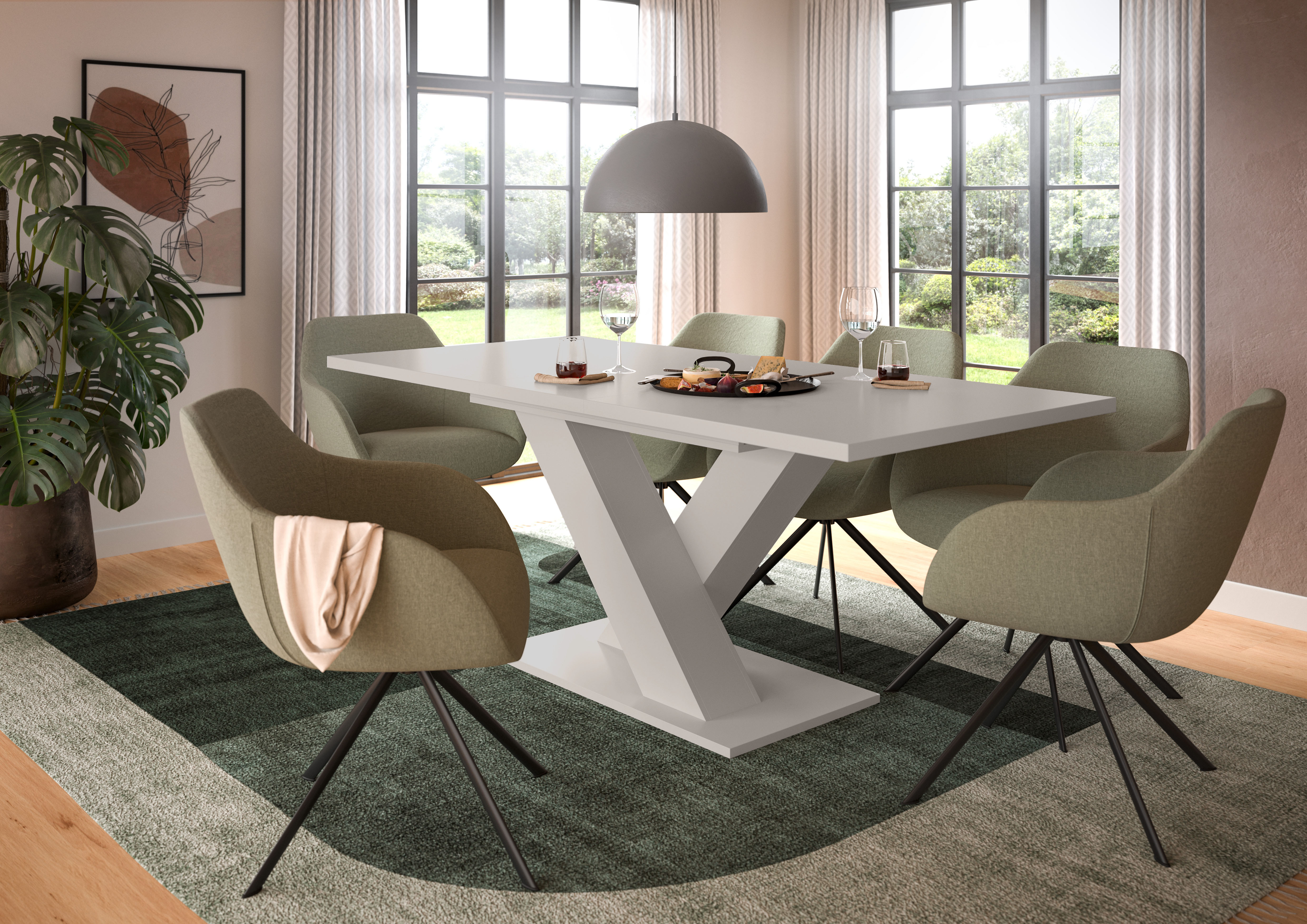 Esstisch HOME AFFAIRE "Motus, ausziehbar 150 -190 cm, inklusive 40 cm Einlegeplatte", beige (kaschmir, kaschmir, kaschmir), B:150cm H:76cm T:90cm, Tische, Esstisch, X-Gestell mit Bodenplatte, Tisch, Küchentisch, Esszimmer, Küche kaschmir, kaschmir, kaschm