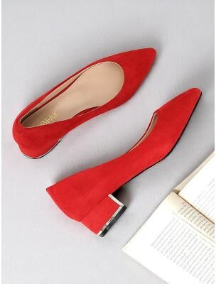 LightInthebox Women's Gray Faux Suede Block Heel Pumps with Pointed Toe, Low Heels for Office Work, Conferences and Business Travel