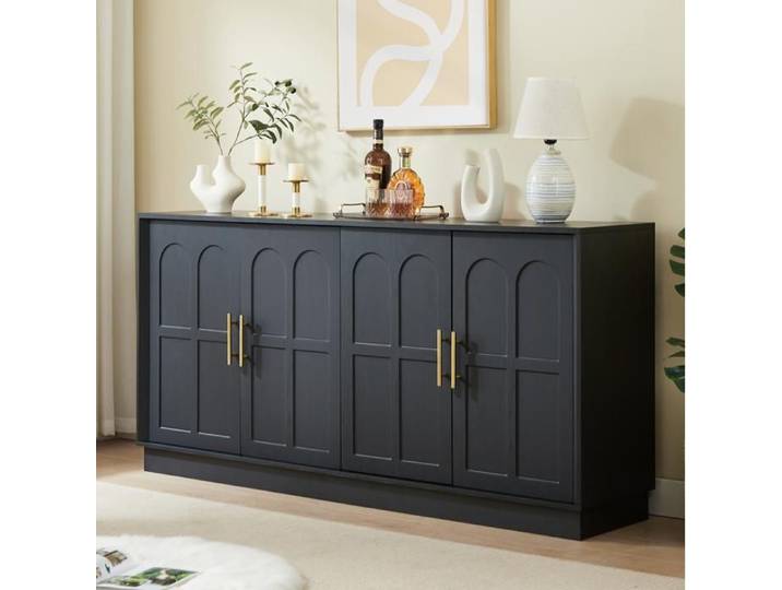 VUENOR Buffet bas 169 cm noir – rangement modulable avec portes design moderne