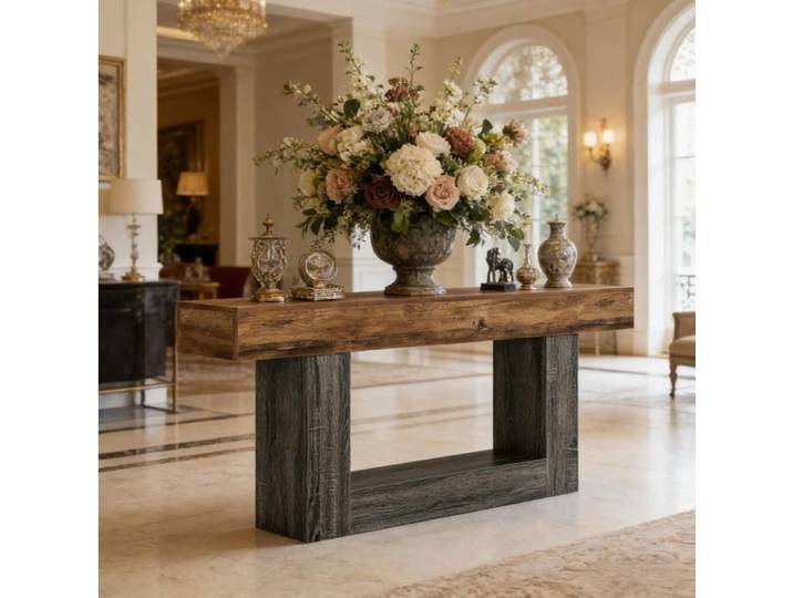 VUENOR Table console 160 x 30 x 82 cm gris et marron rustique – tablette inférieure