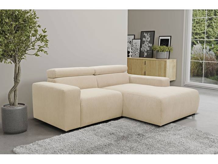 Ecksofa DOMO COLLECTION BRANDON inkl. Kopfteilverstellung, 214x100x80 cm, L-Form , beige (creme), B:214cm H:80cm T:175cm, 100% Polyester, Sofas, Ecksofa, Cord, creme