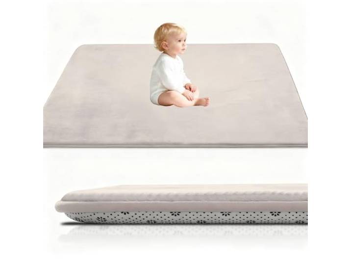 Stqyeiw Kinderteppich Teppich Verdickung Korallen Samt Teppich Korallensamtteppich Kinder Krabbeldecke Tatami Teppiche Kinder rutschfeste Vergrößern Spielmatte Yogateppich 120 x 250 cm Creme