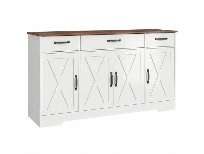 Buffet Sieglinde Style Campagnard Chic Blanc & Noyer Rangement Polyvalent 140 cm