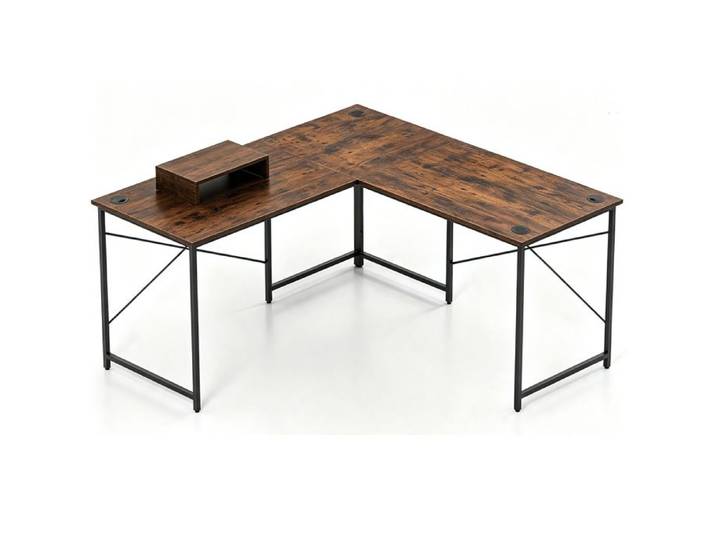 GIANTEX Bureau d'Ordinateur en Forme de L Bureau d'Angle en 2 Formes Différentes 150 x 150 x 74 cm Charge 70 kg Marron