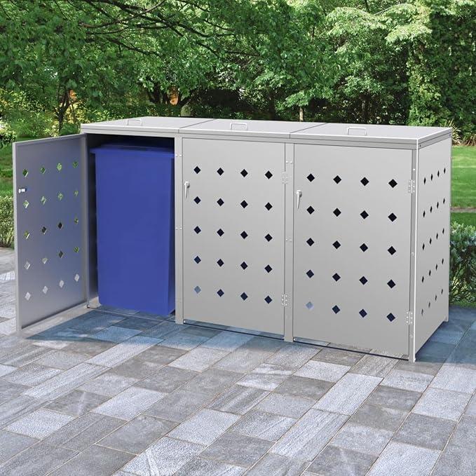 Mülltonnenbox Mülltonnenverkleidung Mülltonne Müllcontainer Mülltonnenschrank Gartenbox Gerätebox für 3 Tonne 240 L Edelstahl Gartenmöbel