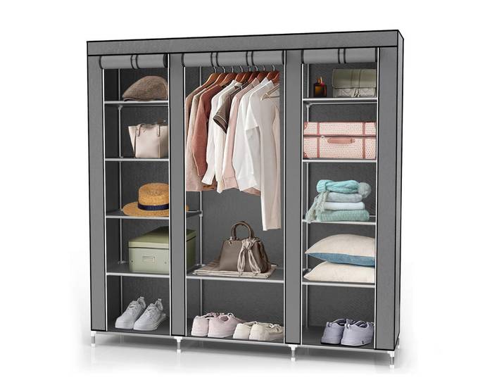 Intirilife Kleiderschrank Faltbar, Grau, 45x175x150 cm, Schlafzimmer, Kleiderschränke, Stoffschrank