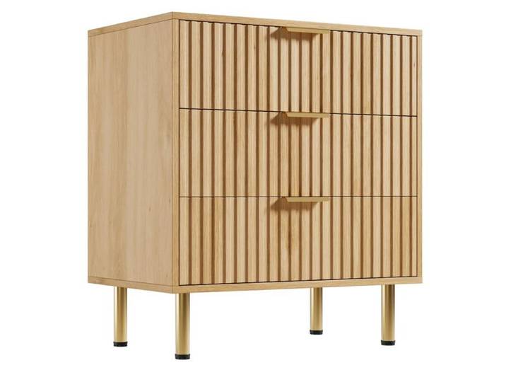 Commode moderne - Lignes cannelées - MDF certifié P2 - Trois tiroirs spacieux - Résistante à l'eau