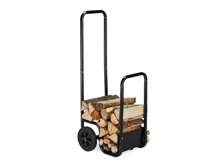 Relaxdays - Chariot À Bois\, En Acier\, Avec 2 Roues\, Transport & Stockage\, Jusqu'à 40 Kg\, Panier À Bûches\, Noir