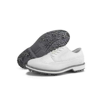 Weiße und hellbraune Herren-Golfschuhe, Obermaterial aus Leder, leichte Dämpfung, rutschfeste Sohle, ideal für Golfplatz und Outdoor-Aktivitäten