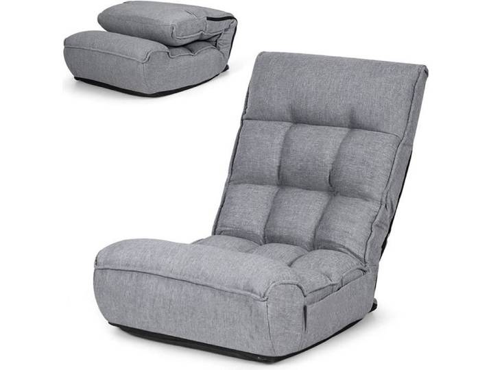 RELAX4LIFE Fauteuil Paresseux Bas Réglable Dossier 4 Position Charge 140kg Chauffeuse Convertible Lin Appui-tête en 5