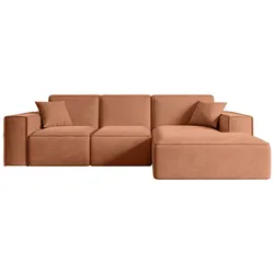ECKSOFA Ottomane Rechts SERRA-L - 266x169x80 cm Koralle Velours