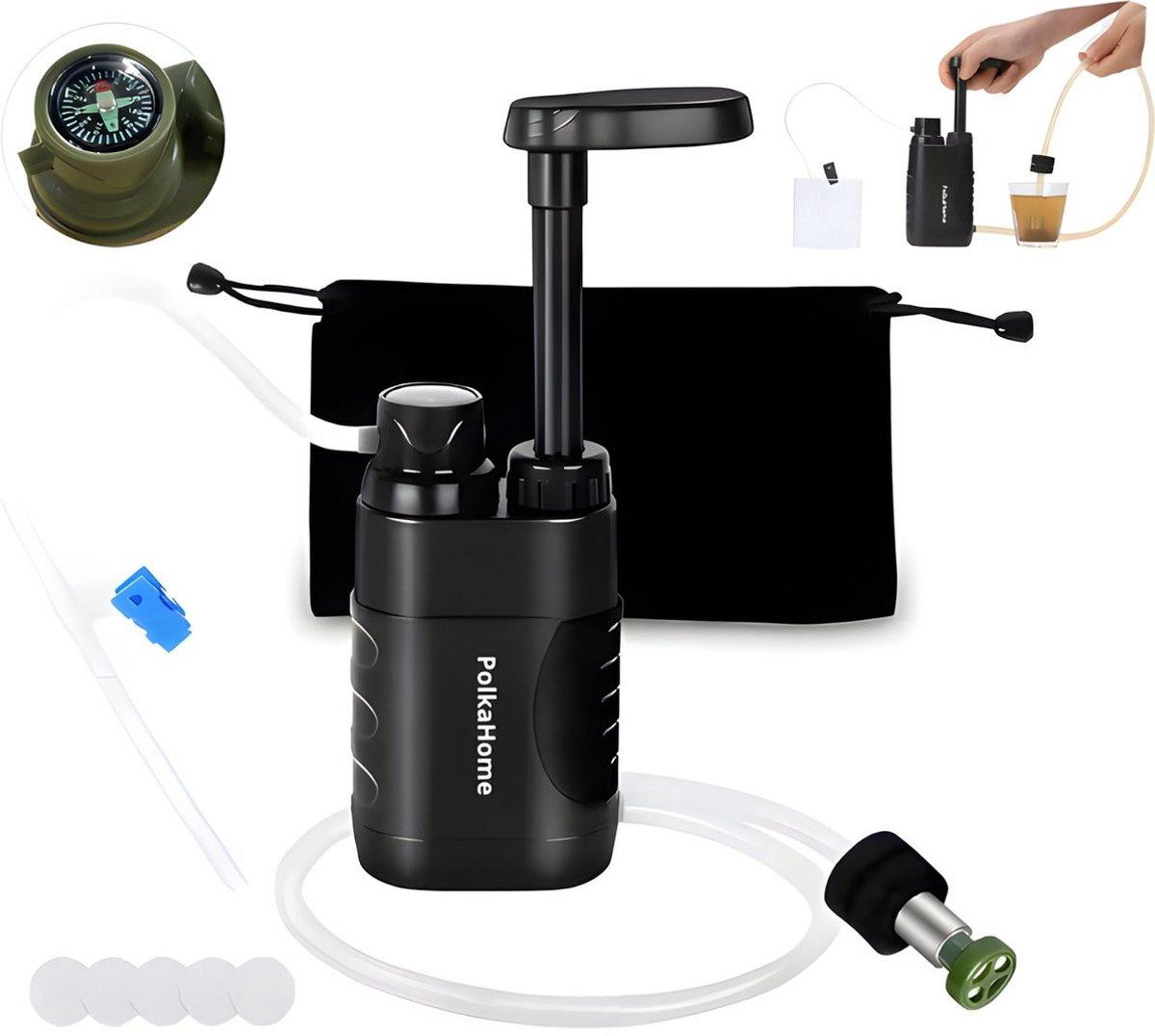 PolkaHome Waterfilter Survival - Waterzuiveringsapparaat voor Outdoor en Survival - Zwart