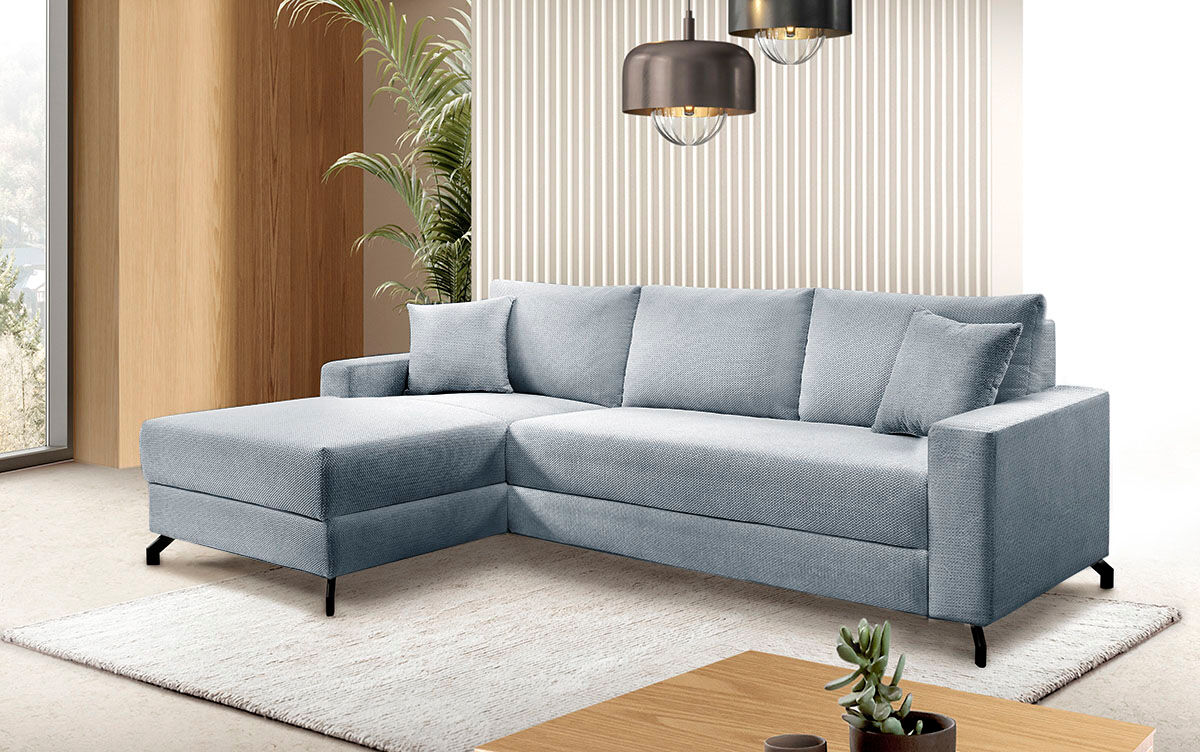 Ecksofa EXXPO - SOFA FASHION "Quattro schlicht & zeitlos, bequem, L-Form, B/T: 247/162 cm", blau (sky), B:247cm H:85cm T:162cm, Sofas, Ecksofa, mit Bettfunktion & Bettkasten. Bezug komplett Webvelours sky B/H/T: 247cm x 85cm x 162cm, Webvelours, Recamiere