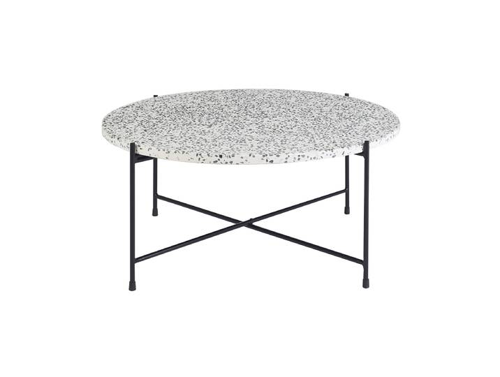 Table basse ronde design en terrazzo et métal noir D81 cm MEZZO