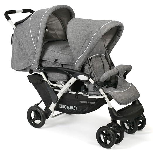 '- Geschwisterwagen DUO mit Tragetasche und Regenschutz, Geschwisterkinderwagen für zwei Kinder, Zwillingswagen, Zwillingsbuggy, Tandemkinderwagen, Tandembuggy, Kinderwagen, Jeans grau