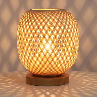 Inspire Select Bohemian Handwoven Bamboo Table Lamp, Vintage Rattan Desktop Light For Study Teahouse Bedside Natural Decor type A eu Plug