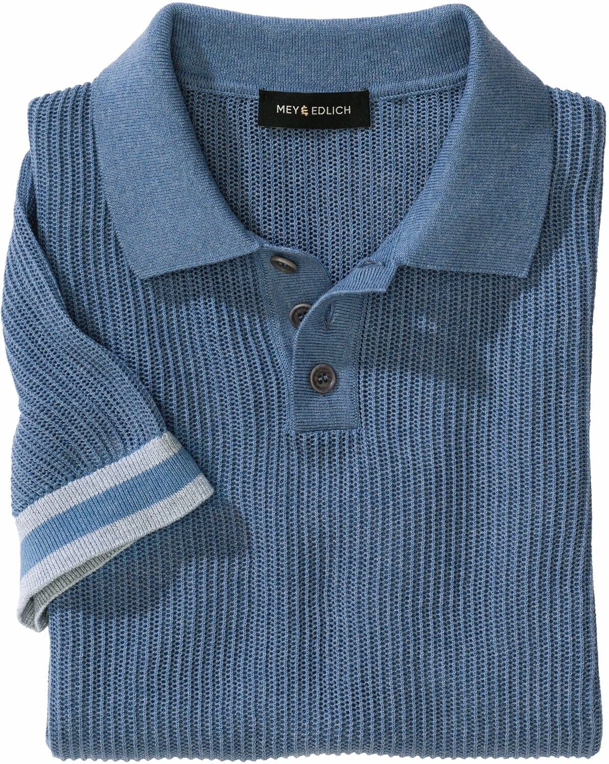 Mey & Edlich Marmor-Strickpolo Blau 46