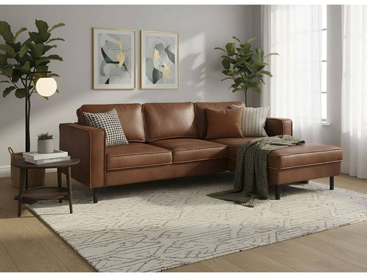 Ecksofa HOME AFFAIRE Watkins, wahlweise mit Schlaffunktion/Bettkasten, moderne offene Naht , braun (cognac), B:232cm H:81cm T:161cm, 50% Leder, 40% Polyester, 10% Polyamid;Backing 60% Leder, Sofas, Ecksofa, Recamiere beidseitig montierbar, L-Form, Breite 232 cm
