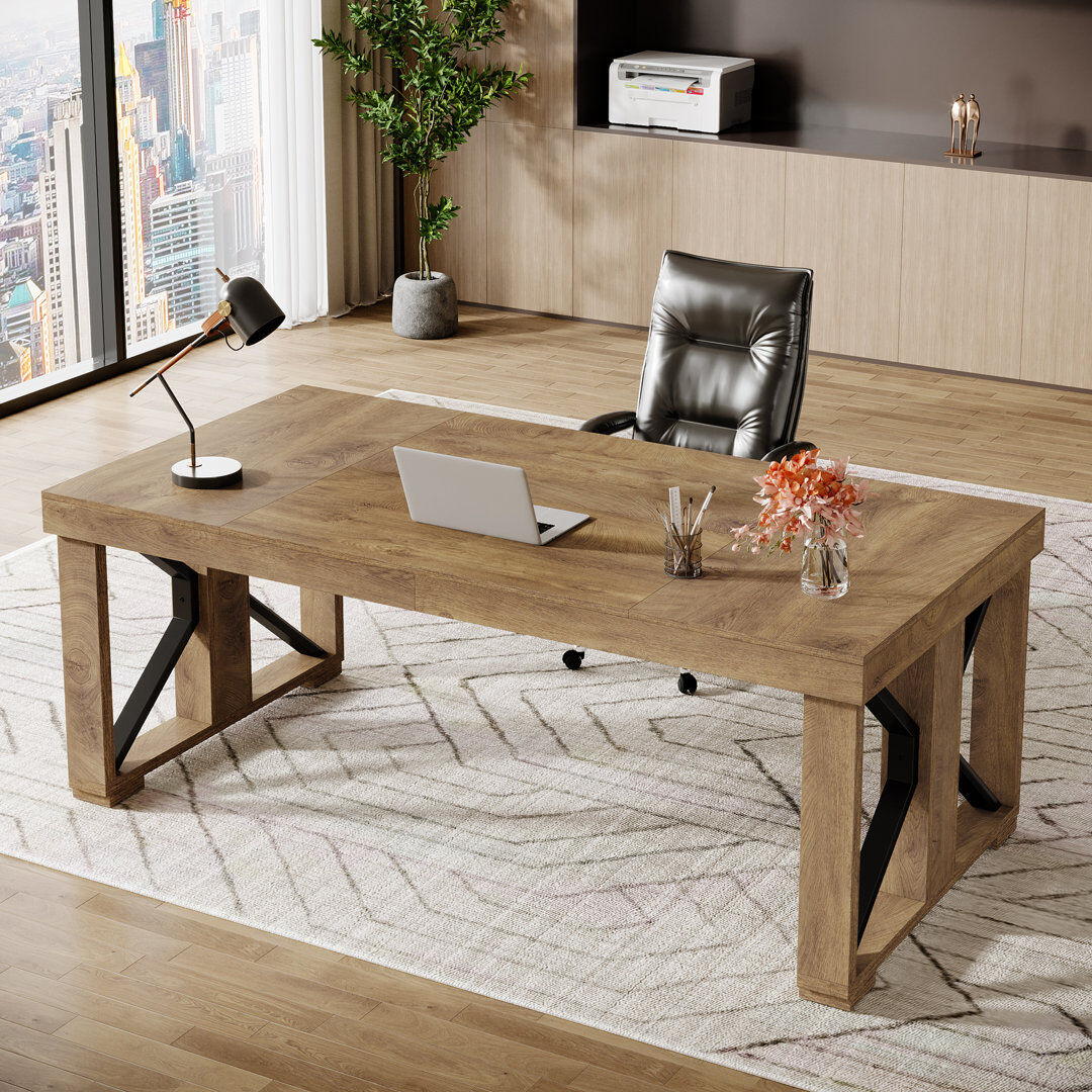 Blue Elephant Computer Desk Brown 75cm H X 180cm W X 80cm D