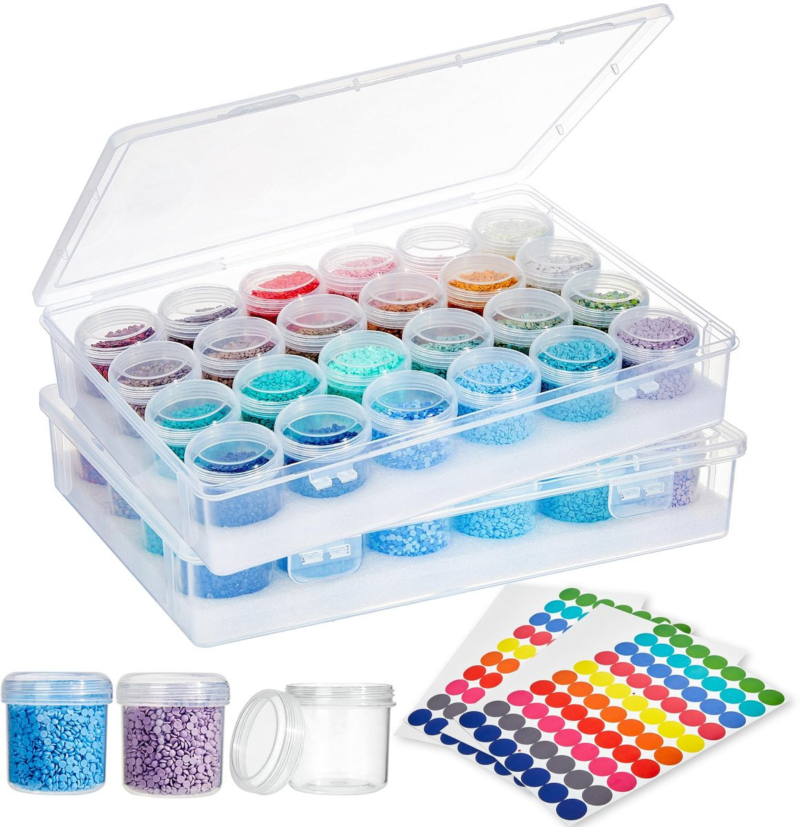 Kralenorganizer met deksel en stickers voor Diamond Painting accessoires, Opbergdoos met 4,2 cm opening