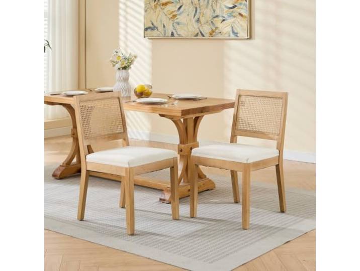 Ropilly Rattan Esstischstühle 2er Set mit Cane-Rücken und Massivholzrahmen für Küche und Esszimmer