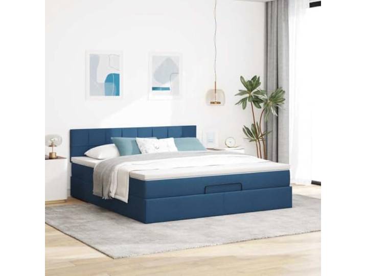 KTHLBRH Boxspringbett mit Matratze, Blau, 160 x 200 cm Hydraulisches Heben, Taschenfedern, Matratzenbezug inklusive, atmungsaktiver Stoff