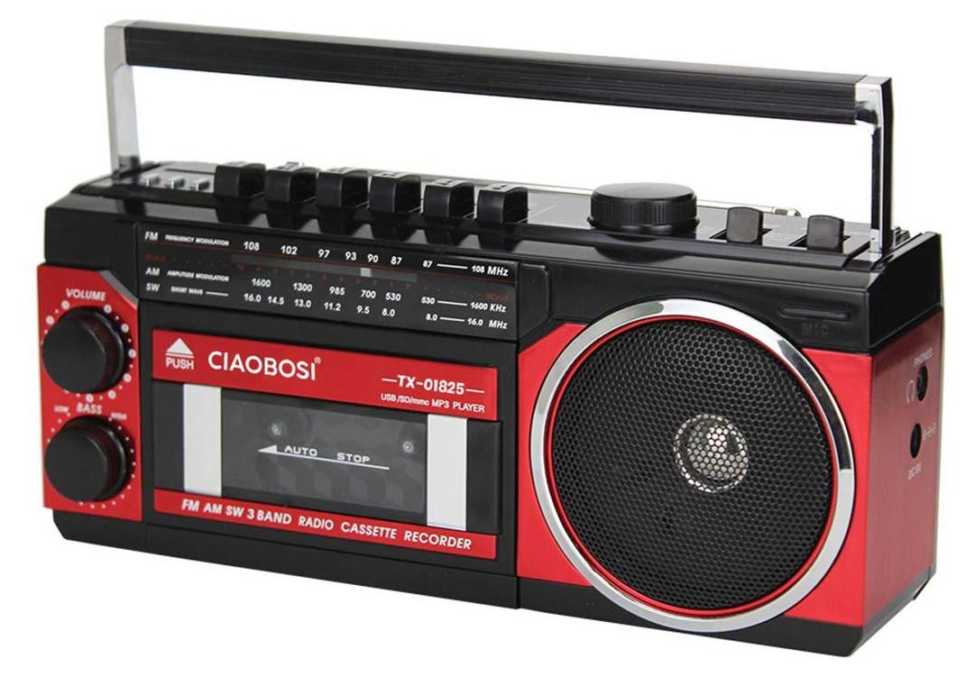 Avizar Radio met FM/AM/SW, Cassette, Bluetooth en Handsfree, Zwart/Rood