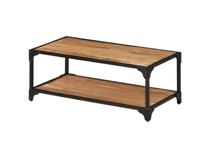 Roanoer Couchtisch Massivholz Akazie 90x45x35 cm Vintage Beistelltisch Stabiler Sofatisch fürs Wohnzimmer mit unterer Ablage für Bücher und Dekoration, gefertigt aus echtem Holz und Metall.