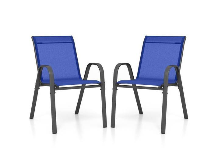 COSTWAY Lot de 2 Chaises de Jardin Tissu Respirant Chaises à Manger Empilables avec Accoudoirs pour Patio Terrasse Porche Bleu